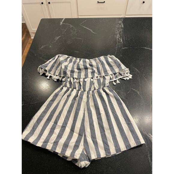 Shein Unity Stripe fringe trim Bardot Romper MED - Picture 5 of 7